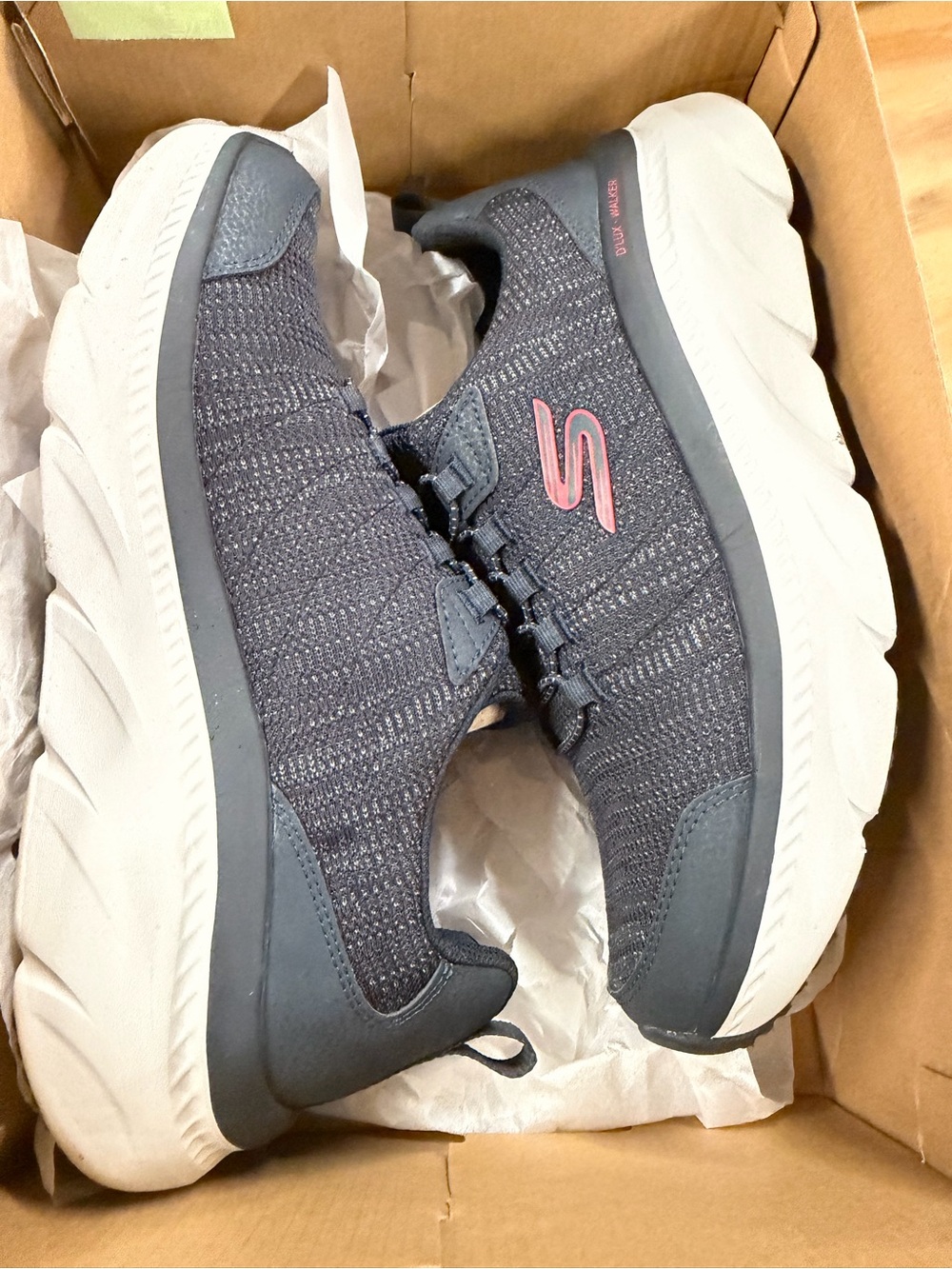 Skechers Men’s Charcoal Knit Slip-On Sneakers with Pink Logo